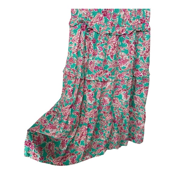 J. Crew ** Pink Green Swiss Dot Printed Ruffle Collar Midi Dress with Tie Back - Picture 13 of 14